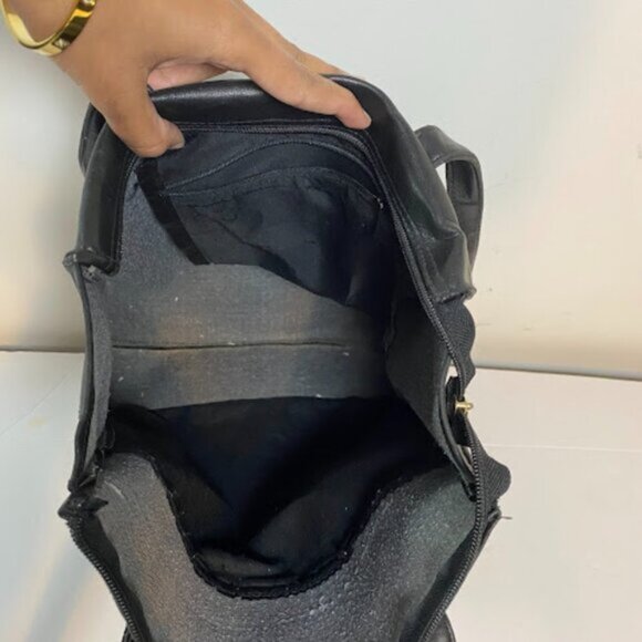 Minimalist Women's Black Faux Leather Shoulder Tote Bag Medium - Picture 7 of 8